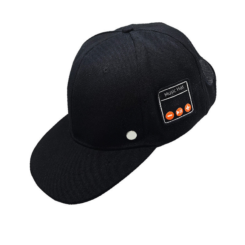 Wireless music hat by Court Theory featuring built-in headphones, black fabric with stylish design, perfect for listening on the go.