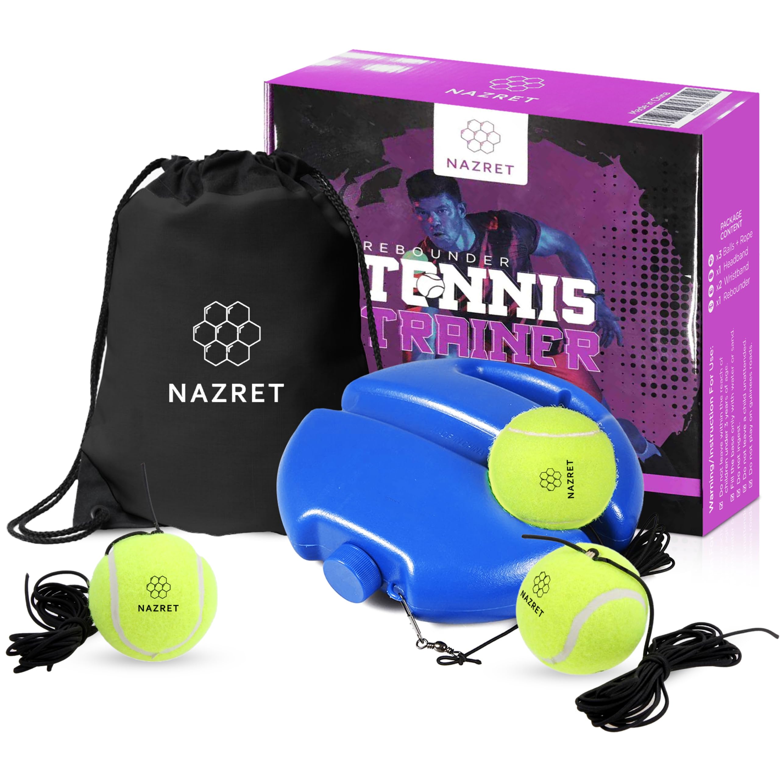 CourtTheory Master Tennis Trainer Kit with tennis balls, racket, and training accessories for improving tennis skills.