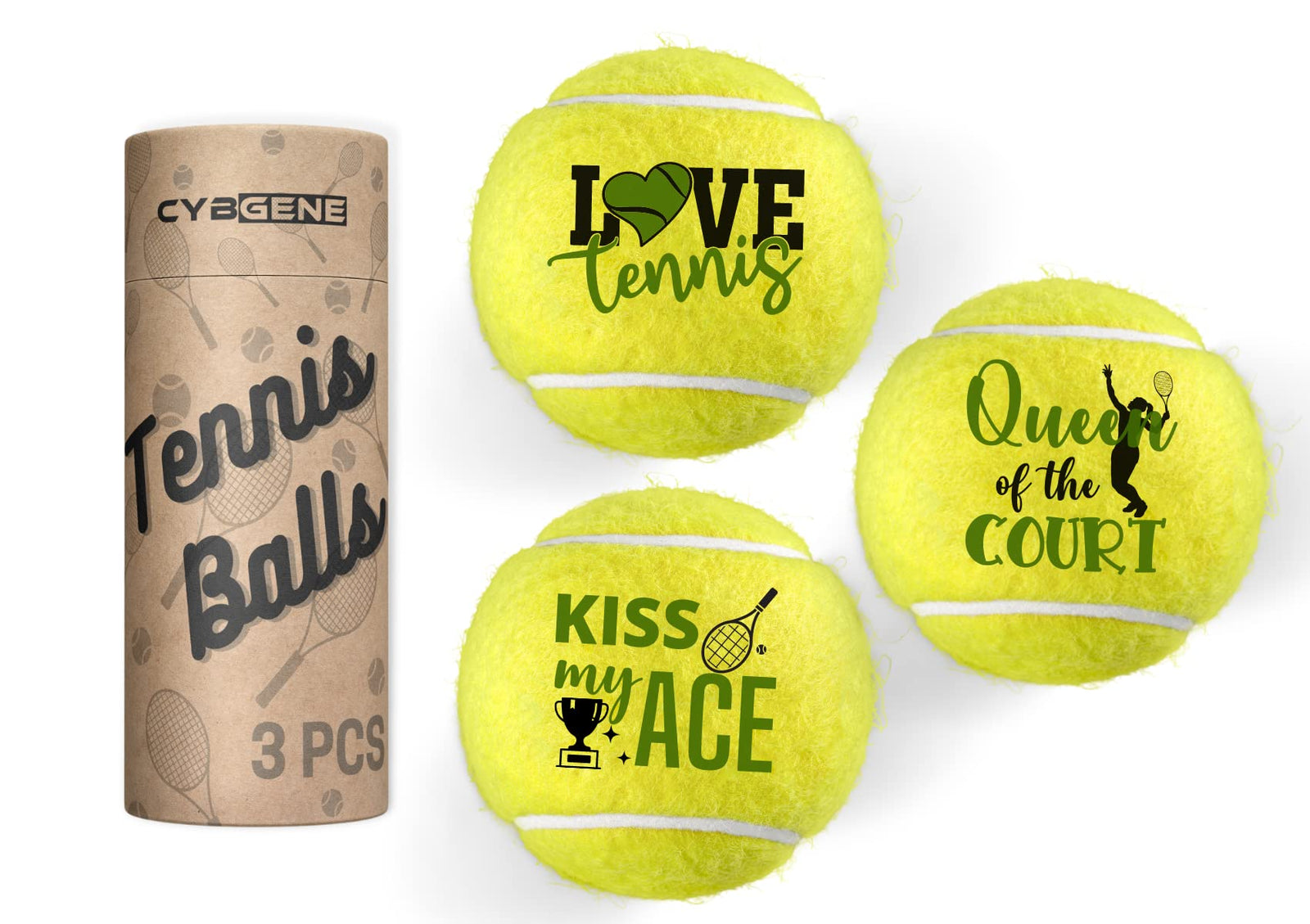 Three CourtTheory stylish tennis balls in a set, featuring bright colors and smooth surface for tennis play and practice.