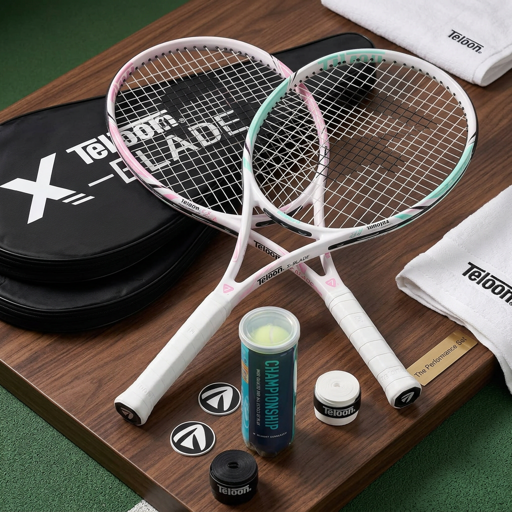 Two lightweight Court Theory Pro tennis racquets, 27-inch frames, designed for competitive play, shown on a neutral background.