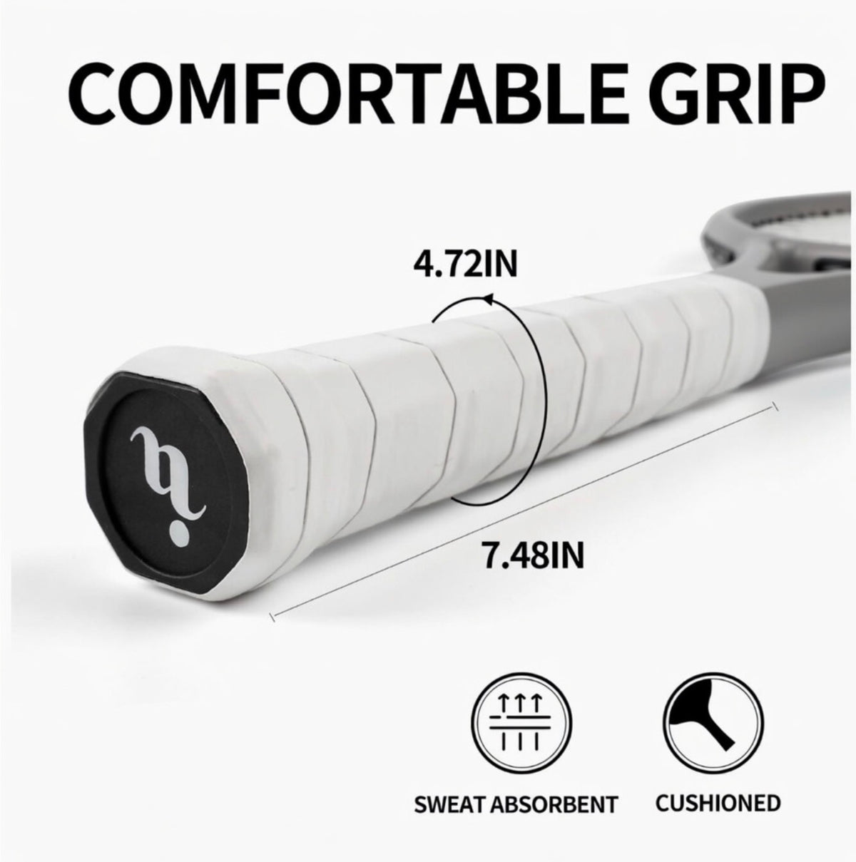 CourtTheory Pro tennis racket with a sleek black frame and white grip, designed for professional-level play.