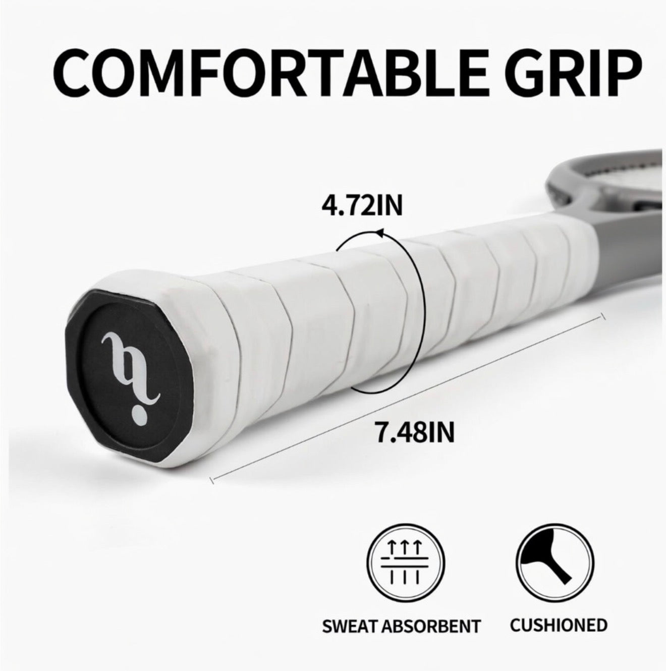 CourtTheory Pro tennis racket with a sleek black frame and white grip, designed for professional-level play.